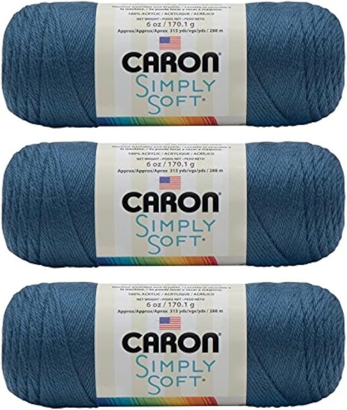 Caron Simply Soft 3-Pack Yarn, 3oz, Gauge 4 Medium Worsted, 100% Acrylic - Country Blue - Machine Wash & Dry