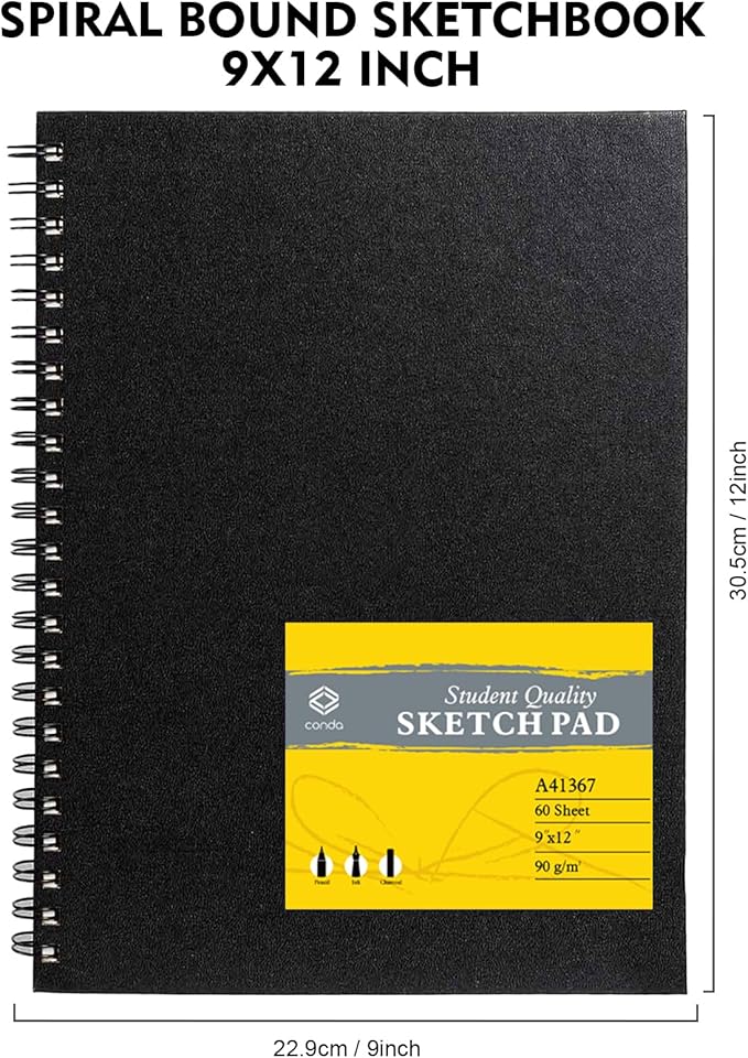 CONDA 9"x12" Sketch Book Set, 2 Pack, 120 Sheets, Spiral Bound Marker Pad, Durable Acid Free Sketchbook Mixed Media for Beginner Kids Adults Artists