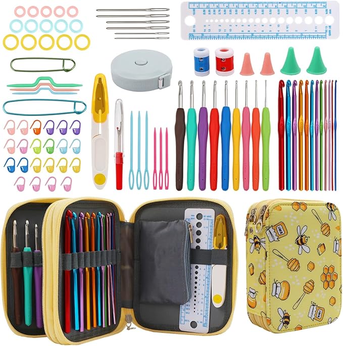HMZSP Crochet Knitting Needle Set, Handmade DIY Knitting, Ergonomic Yarn Needles and Sewing Accessories, Suitable for Beginners and Experienced Crochet Enthusiasts (Yellow)