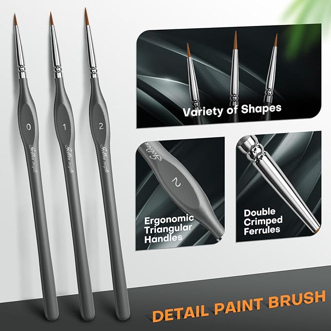 Golden Maple Miniature Paint Brushes, 15PC Model Brushes Micro Detail Paint Brush Set, Fine Detailing for Acrylics, Oils, Watercolors & Paint by Number, Figurine (Grey)