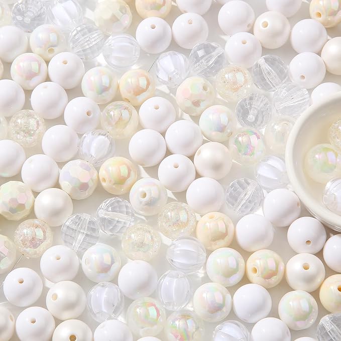 16mm Acrylic Bead 100pcs White Focal Spacer Bead Chunk Bubblegum Beads for DIY Crafting Necklace Bracelet Jewelry Making Keychain (White)