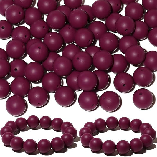 120pcs Richbunnys 15mm Bulk Silicone Beads for Pens and Keychain Making,Large Bead for Necklace and Bracelets Making,Assorted Rubber Beads Set（Wine Red）