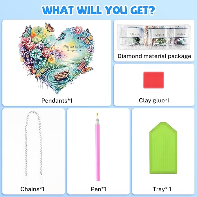 Bowetile Heart-Shaped Flower Diamond Art Hanging Kits for Adults, Diamond Art Suncatchers Butterfly, 5D Special Shape Diamond Painting Pendant Window Ornament Gifts for Home Wall Garden Decor