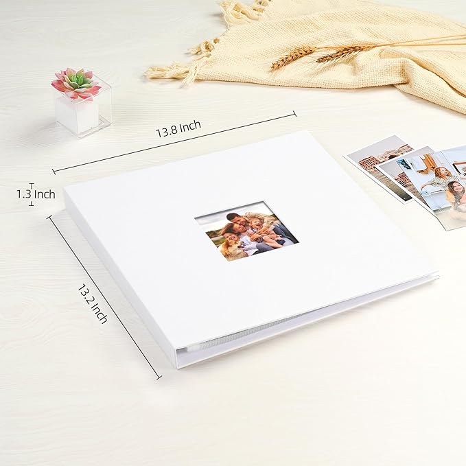 Mublalbum 12x12 Inch DIY Scrapbook Photo Album with 20 Plastic Sleeves 40 Pages Linen Cover 3 Ring Folder Binder for Wedding Baby Family and DIY Projects (White)