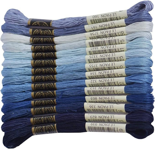 Premium Rainbow Color Embroidery Floss - Cross Stitch Threads - Friendship Bracelets Floss - Crafts Floss - 14 Skeins Per Pack Embroidery Floss, Electric Blue Gradient