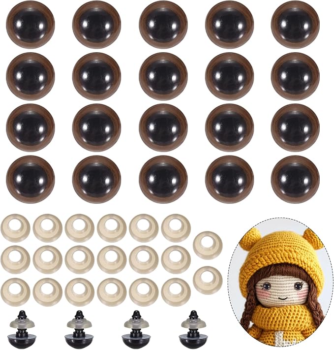 PATIKIL 14mm Safety Eyes, 20Pcs Realistic Doll Crocheting Safety Eyes with Washers for Decor Crochet Accessories Dolls Craft Halloween, Brown