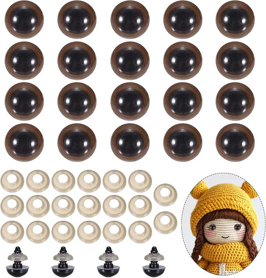 PATIKIL 14mm Safety Eyes, 20Pcs Realistic Doll Crocheting Safety Eyes with Washers for Decor Crochet Accessories Dolls Craft Halloween, Brown
