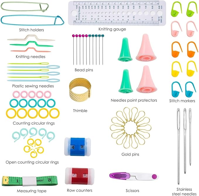 Crochet Hooks Set,Crochet Needles for Yarn,102 Pcs Crochet Accessories with Storage Case,Ergonomic Knitting Blunt Needles Stitch Marker DIY Hand Craft Art Tools Knitting Needles for Beginners