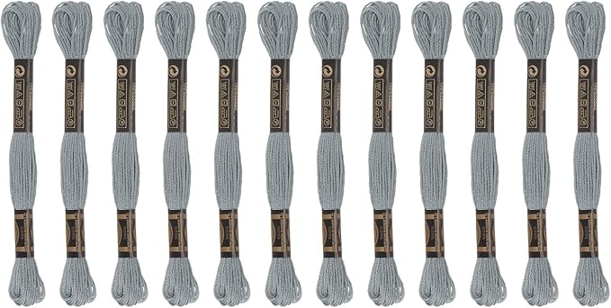 HARFINGTON 12 Skeins Embroidery Floss 8m Each Egyptian Long Fiber Cotton Cross Stitch Thread 26S/2x6 for Embroidery Projects Bracelet, Grey