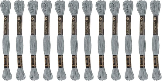 HARFINGTON 12 Skeins Embroidery Floss 8m Each Egyptian Long Fiber Cotton Cross Stitch Thread 26S/2x6 for Embroidery Projects Bracelet, Grey