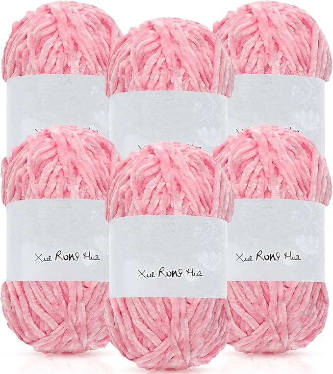 Amylove 6 Rolls Soft Velvet Chenille Yarn for Crocheting 1182 Yards Polyester Blanket Fuzzy Thick Yarn for DIY Knitting Bulky Weaving Crafts, 197 yd, 3.53 oz Each Roll(Pink)