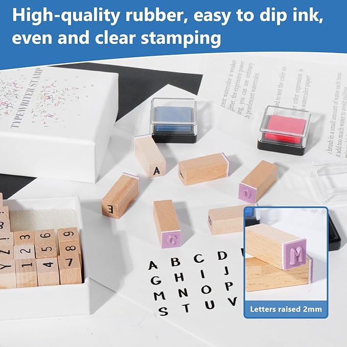 39 PCS Small Letter Stamps and Ink Pad for Crafting, Clay Alphabet Wooden Rubber Stamp Kit, DIY Craft Scrapbook Supplies for Card Making (Small-41PCS)