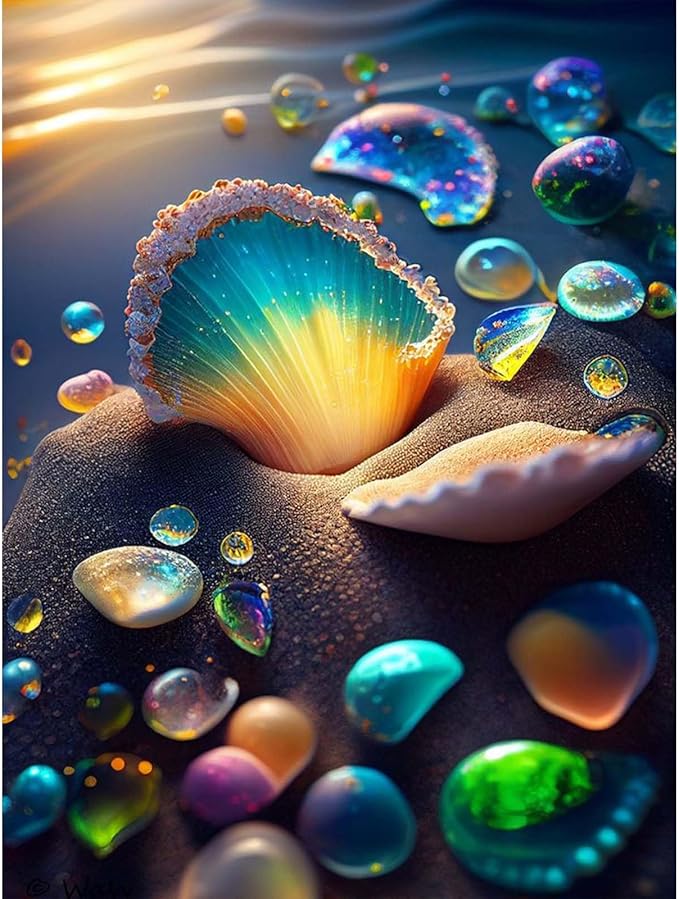 GEEHEIY Diamond Art Kits for Adults, 5D Seashell Diamond Painting Kits for Beginner, DIY Beach Gem Art Dots for Adults, Perfect for Home Wall Decor 12x16 Inch