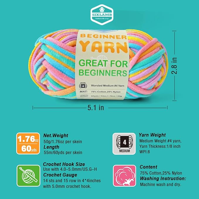 3 * 50g/1.76oz Yarn for Crocheting and Knitting, 3 * 60yds Beginner Yarn with Easy-to-See Stitches; Worsted-Weight Medium #4;Amigurumi-Friendly Crochet Kit(Petal+Blue+Merry Pink)