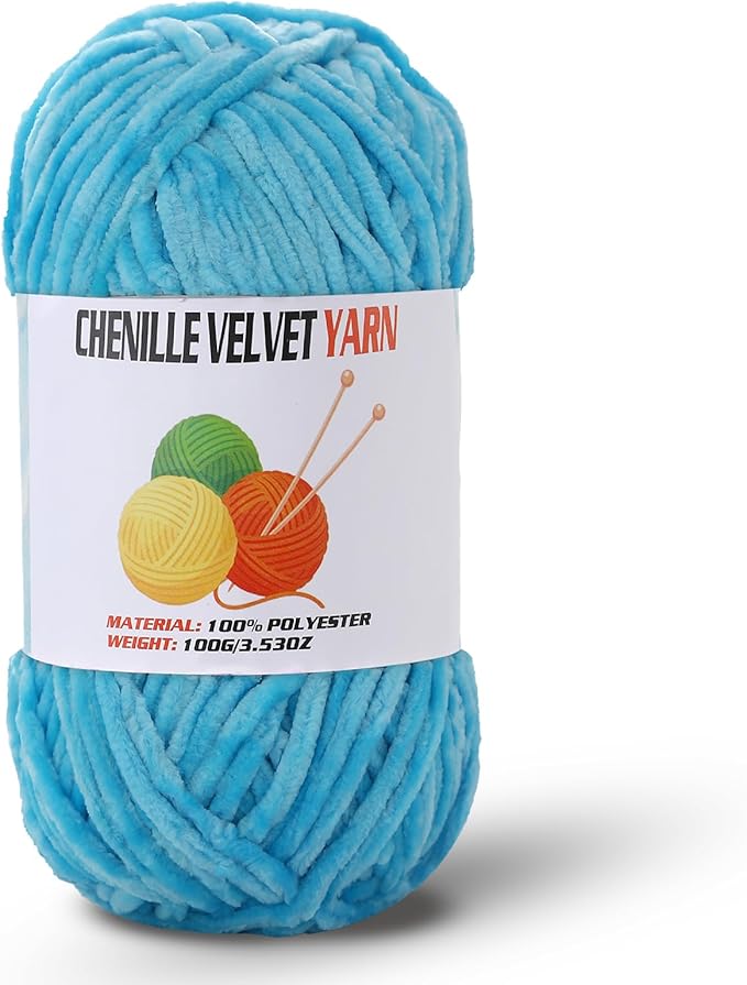 Velvet Chenille Chunky Yarn, Handcrafts Weaving Soft Chenille Yarn for Crocheting Clearance, Used for Making Baby Yarn Blanket, Clothes, Knitting Creations (1 - Lake Blue)