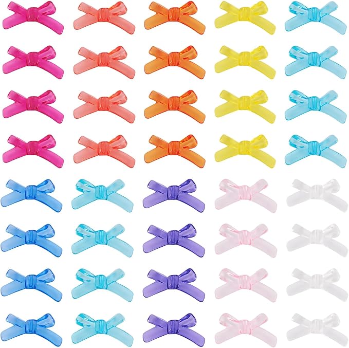 FASHEWELRY 50pcs Mini Clear Acrylic Bowknot Beads Transparent Colorful Bowknot Spacer Charm Pendants for Bracelet Necklace Earring Jewelry Making