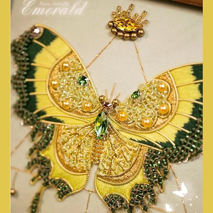 Craftreasure Embroidery Kit for Adults, Butterfly Embroidery Kit for Beginners Include Embroidery Beads Threads for Craft Lover Hand Stitch with Embroidery Skill Technique (Green - Easy)