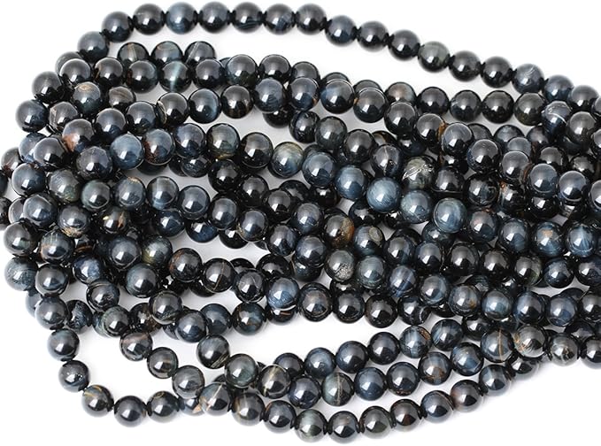 cheavian 45pcs 8mm natural blue tiger eye gemstone round loose beads for jewelry making diy findings 1 strand 15"