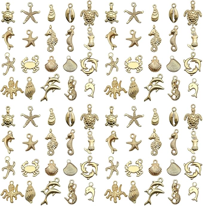 Sailanzi 100pcs KC Gold Underwater World Style Series Pendant Jewelry Making DIY Keychain Earrings Pendant Various Design Charms for Jewelry Making Bracelets Necklace(SN884)
