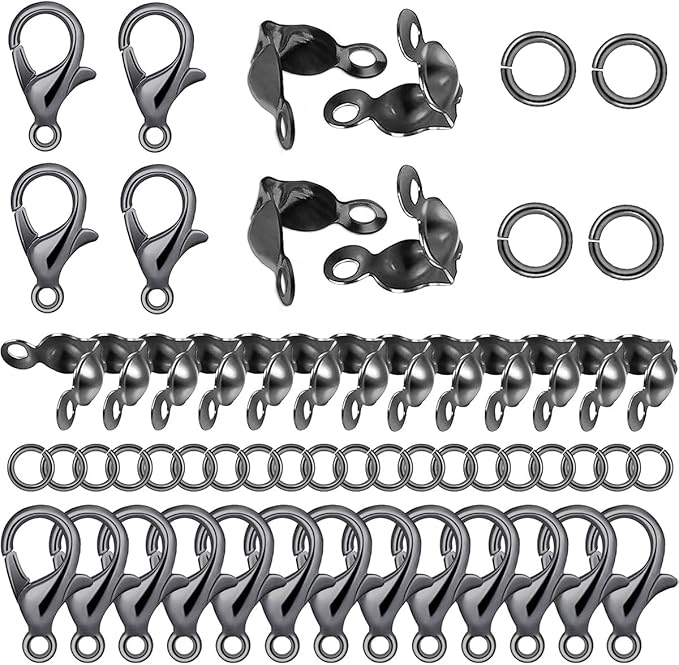 800 Pcs Jewelry Making Accessories Set with 100 Pieces Lobster Claw Clasp 200 Pieces Bead Tips Knot Covers and 500 Pieces Open Jump Ring Connectors DIY Jewelry Making Supplies Bracelets (Gun Black)