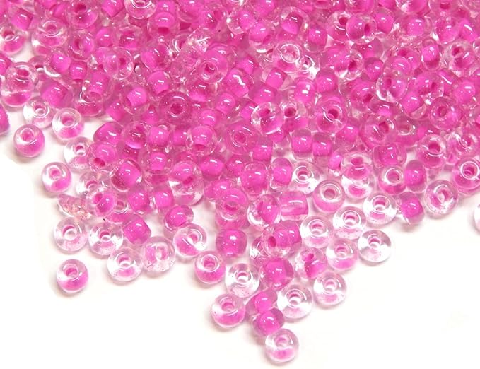 Perlin Glass Seed Beads 4mm 6/0 Round 1100pcs Mini Small Pony Spacer Beads Kit for Jewelry Making Earrings Bracelets Pendants Waist DIY Handmade (Pink Inside Colour)
