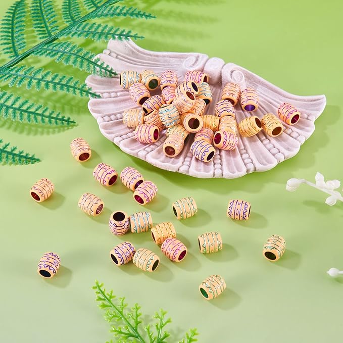 Cheriswelry 50Pcs Acrylic Barrel Beads Large Hole European Beads Aesthetic Bead Spacers 10.5x9.5mm for Necklace Bracelet Keychain Jewelry Making Dreadlock Hair Accessories Hole:6mm