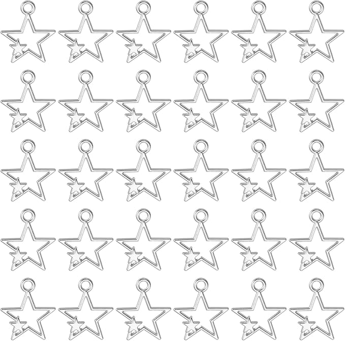 uxcell 100Pcs Alloy Open Bezel Pendants, Star Open Back Hollow Frame Pendant Geometric for Resin Jewelry Making Earrings Necklace Bracelet DIY, Silver