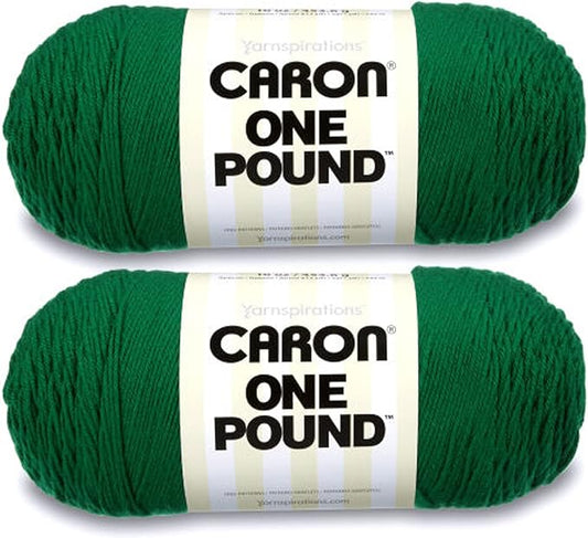 Caron One Pound Kelly Green Yarn - 2 Pack of 454g/16oz - Acrylic - 4 Medium (Worsted) - 812 Yards - Knitting/Crochet