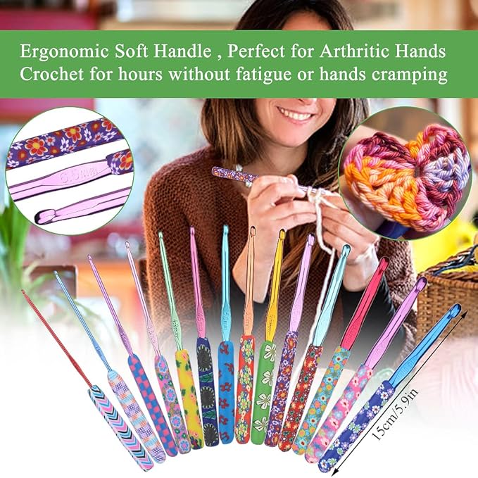 Zlulary 116 PCS Crochet Hooks Sets, Ergonomic Crochet Hooks Kits with Storage Bag and Crochets Needle Accessories, DIY Crochets Needles Kit for Beginners and Experienced Crochet Hook Lovers