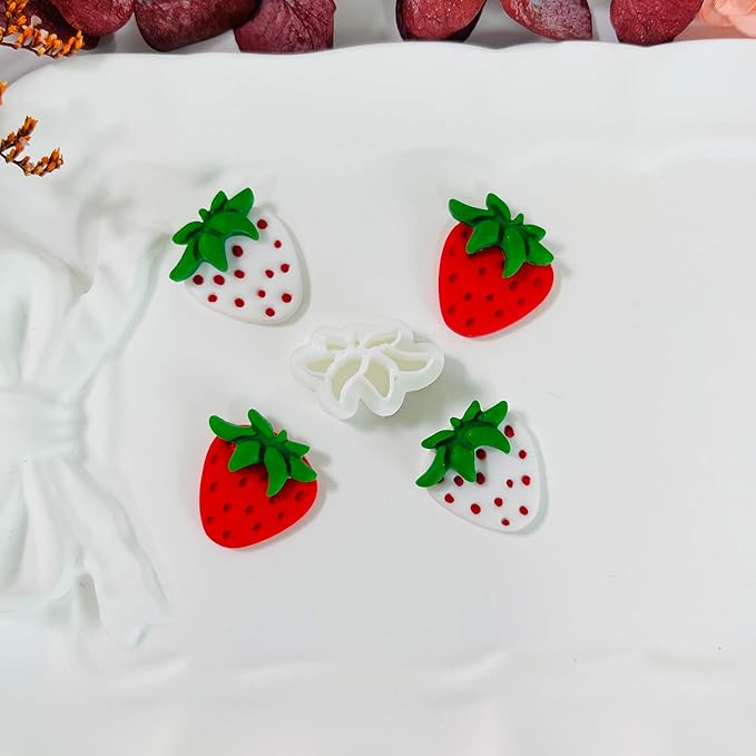 Xaekicr 2 Pcs Strawberry Polymer Clay Cutters Set – Cute Heart Clay Cutters & Texture Molds for Earrings Making, Clay Tools for DIY Polymer Clay Jewelry