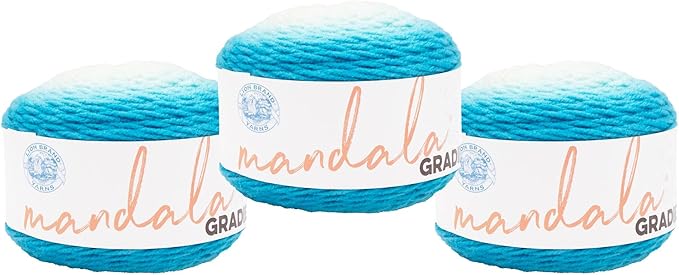 Lion Brand Yarn Mandala Gradient, Multicolor Yarn for Knitting, Crochet and Crafting, Aqua, 3 Pack