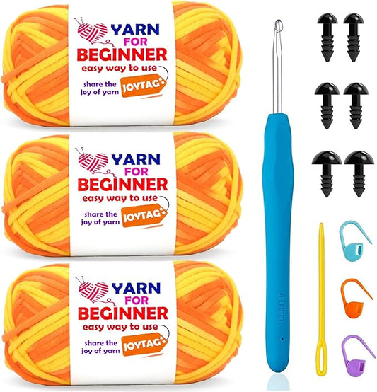 3 Pack Rainbow Beginner Crochet Yarn for Crocheting and Knitting Multicolor Cotton Crochet Yarn for Beginners(Yellow Variegated)