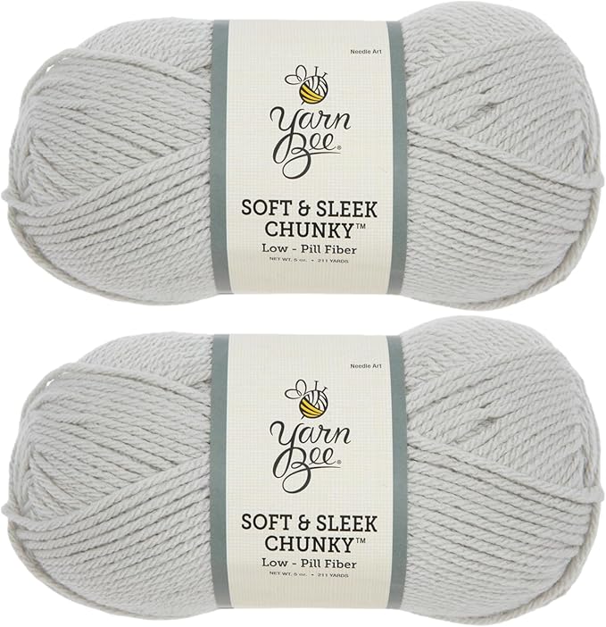 Yarn Bee Soft & Sleek Chunky - 5-Bulky - 100% Low Pill Acrylic, Yarn for Crocheting & Knitting Blankets, Hats, Sweaters, and More, Set of 2, 30 Light Gray