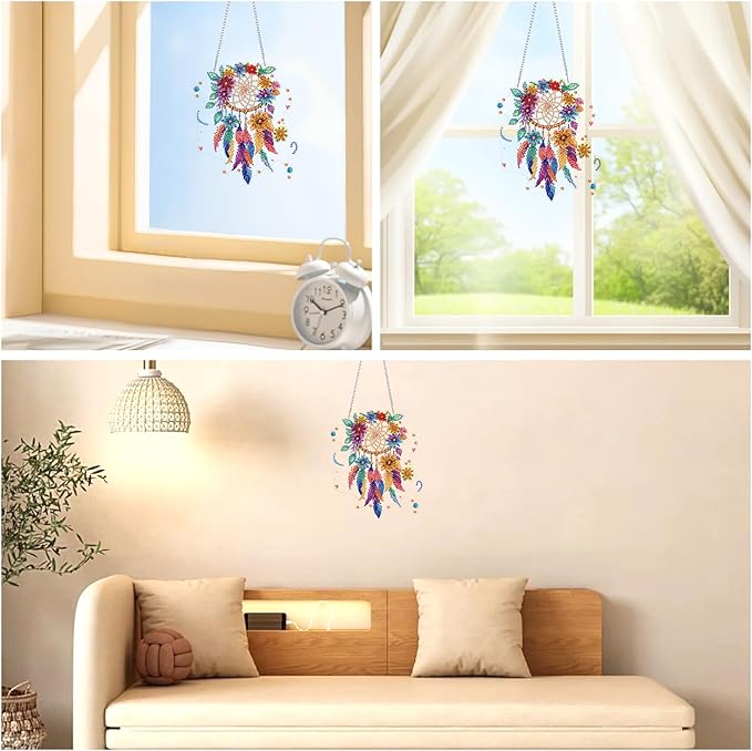AIRDEA Hanging Diamond Painting Kits Dream Catcher,Special Shaped Diamond Art Kits for Beginner Wind Chimes,Gem Art Pendant Decor 7.87x6.14in