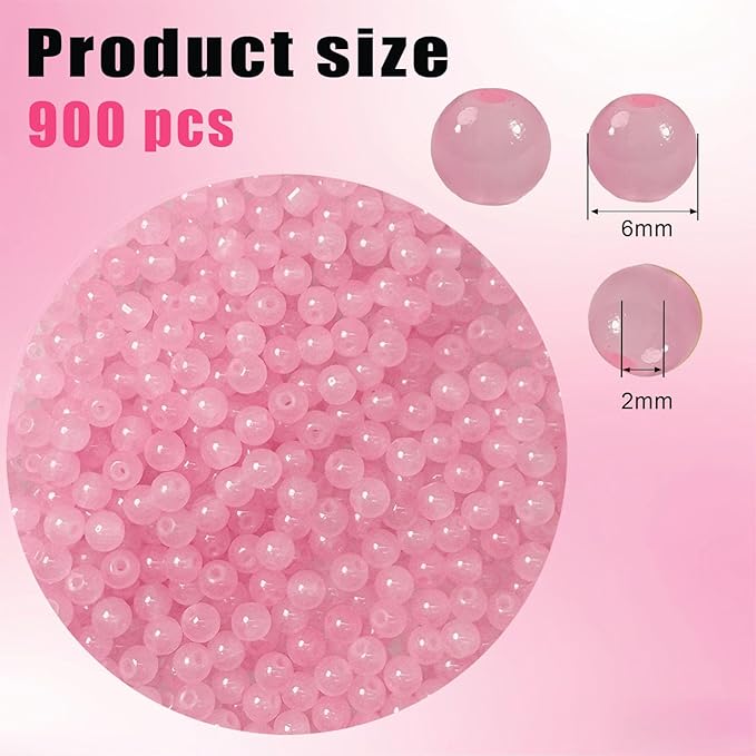 6mm Round Glass Beads for Jewelry Making, 900Pcs Glass Seed Beads for Bracelets, DIY Crafts (Light Pink)