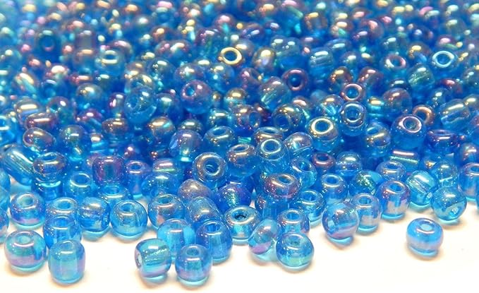 Perlin Glass Seed Beads 4mm 6/0 Round 1100pcs Mini Small Pony Spacer Beads Kit for Jewelry Making Earrings Bracelets Pendants Waist DIY Handmade (Blue AB Transparent)