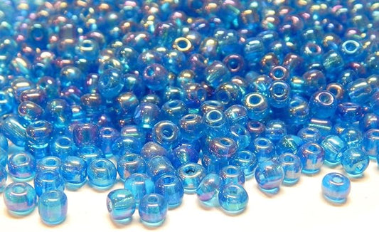 Perlin Glass Seed Beads 4mm 6/0 Round 1100pcs Mini Small Pony Spacer Beads Kit for Jewelry Making Earrings Bracelets Pendants Waist DIY Handmade (Blue AB Transparent)