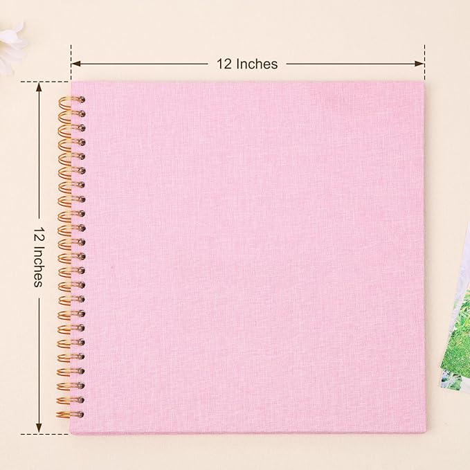 Scrapbook Photo Album 12x12 Inches 80 Pages Hardcover Kraft Paper Linen Cover Scrap Book Memory Book DIY Scrapbook Albums for Wedding Baby Boyfriend Travel Anniversary Family, Pink