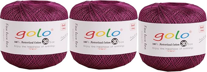 golo 3 Skeins Crochet Thread Size 30 Embroidery Thread Yarn for Hand Kniting Yarn for Tatting 191
