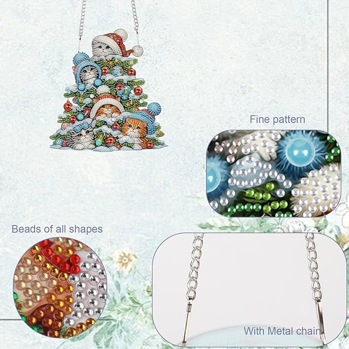 TDFERAN 5D Rhinestone Painting Decorative Sign Christmas 12x20cm Cats Hanging Kit Diamond Art Wreath Cats Couple Window Hanging Cross Stitch Mosaic Crafts Diamond Art Window Pendants Home Garden