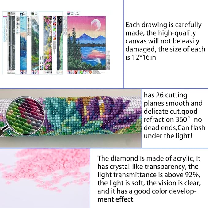 DOTZSO 6 Pack Diamond Painting for Adults 5D Diamond Painting Kit DIY Full Diamond Art kit with Diamond Painting Crystal Art and Craft for Beginners 12x16 inches (Landscape)