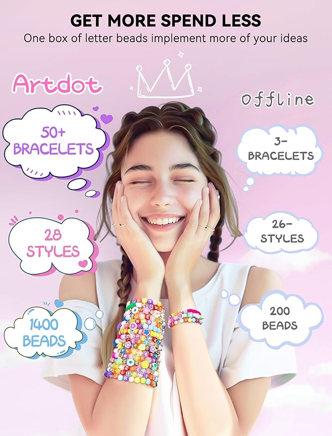 ARTDOT 1400 Pieces Letter Beads for Friendship Bracelets Making Kit, 28 Styles Assortment Jewelry Making Supplies Alphabet Beads Set with Cases Preppy Crafts Gifts