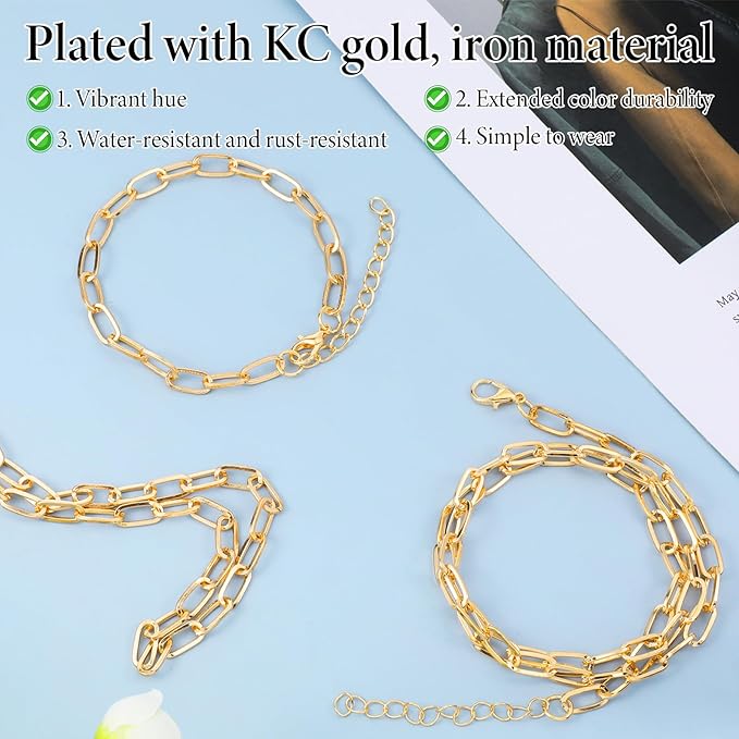 Oqqlin 20 Pcs Paperclip Chain Necklace Bracelet Kit, Gold Charm Necklace Bracelets Making Kit with Lobster Clasps Alloy Paperclip Chain Bulk for DIY Jewelry Making (18 Inch, 6.5 Inch)