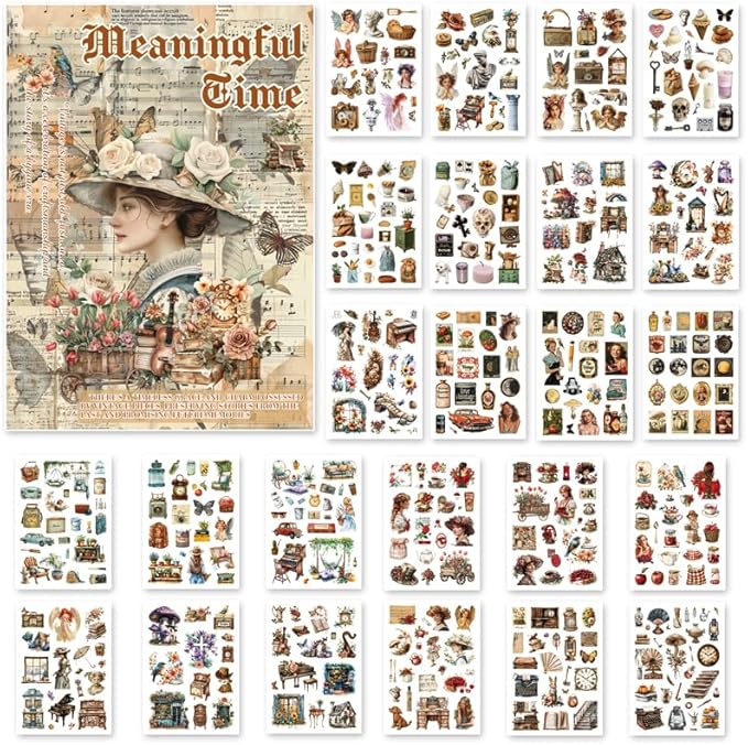 Vintage Washi Sticker Book, 24 Sheets Retro People Cute Aesthetic Stickers for Scrapbook Junk Journal Supplies Collage DIY Crafts Phone Cases Adult