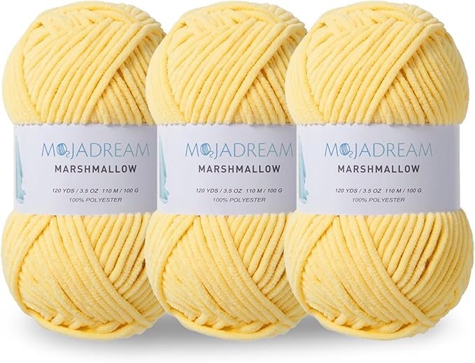 3PCS 3.5oz Chenille Yarn for Blankets Amigurumi: Soft Velvet Baby Yarn Blanket Knitting and Crocheting Bulky 5# Yarn 3 Skeins of 100g (Yellow)