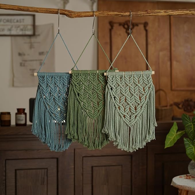 small macrame wall hanging decor boho tapestry for bedroom living room dorm nursery and office, cute aesthetic wall art for small spaces for teen girls and home decor (light green, 16*10 inch)