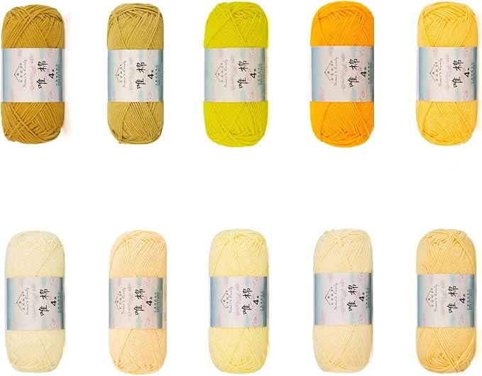 Susan’s Family 4‑Ply Yarn Combo 10 Packs – 60% Cotton 40% Acrylic Yarn for Knitting & Crochet, DIY Scarf & Blanket Pattern & Video Tutorials, Handmade Gift - Color Master (08#Jade Loquat)