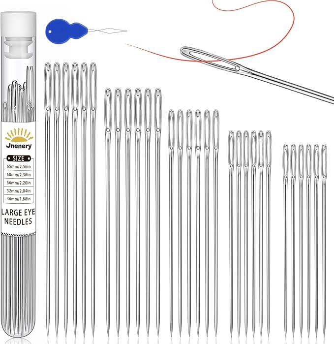 30 PCS Large Eye Sewing Needles, 5 Size Hand Sewing Needles, Leather Embroidery Thread Needle, Stainless Steel Yarn Knitting Quilting Needle with Threader for Crafts, Repair