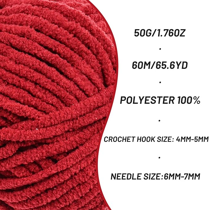 2 Pack Fluffy Velvet Yarn for Crocheting，Baby Blanket Yarn for Crocheting Soft，100g(131yds) Amigurumi Yarns，Plush Chenille Crochet Yarns，Puzzle Yarn for Crochet Weaving Craft(2 Burgundy)