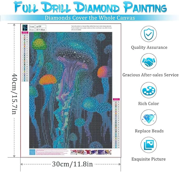 Glowing Jellyfish Diamond Painting Kits for Adults DIY 5D Diamond Painting Kits Beginners Full Drill gem Art Crystal Craft Kits for Home Wall Bedroom Decor Gifts 12x16 inch